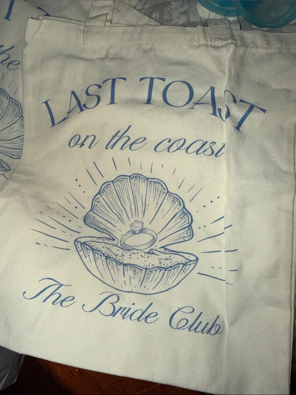 BACHELORETTE Coastal Light Blue Party Cup Set with Straws, seashells  and Totes